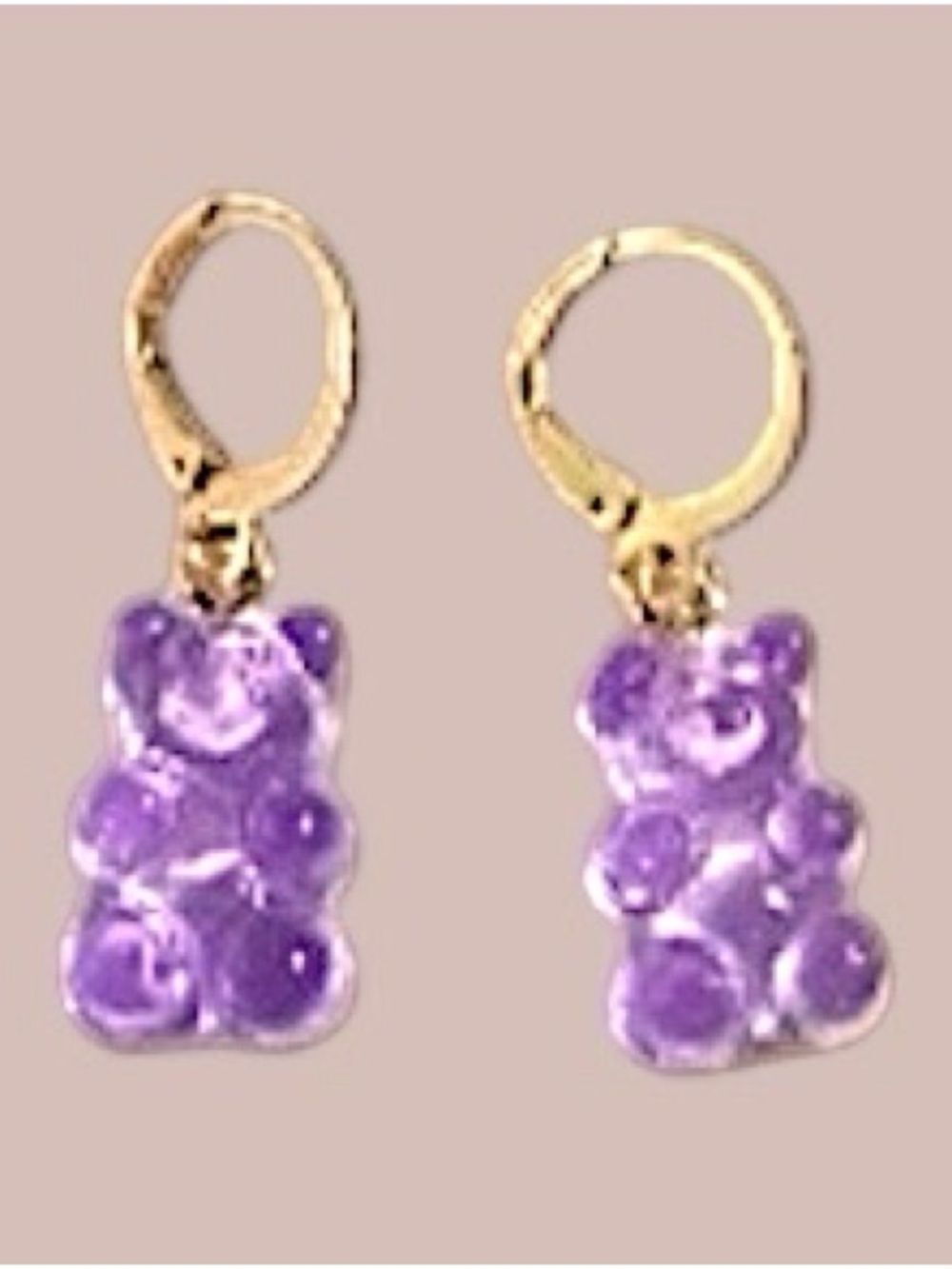 Purple Gummy Bear Dangle Hoop Earrings